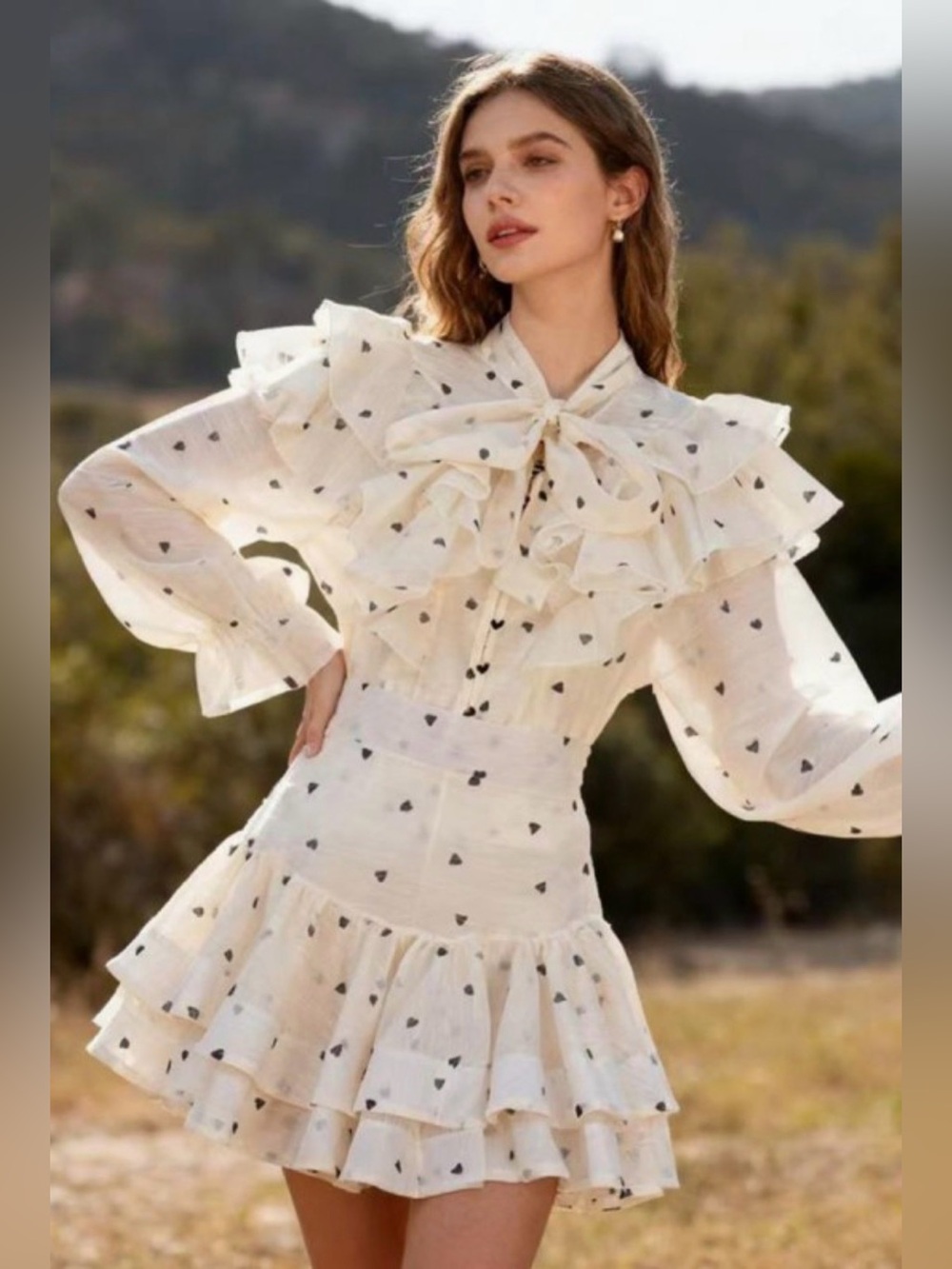 BELICE Ivory Heart-Print Ruffle  set  - Women's Elegant Mini skirt and blouse